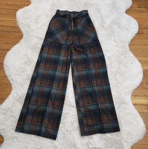 Zara High Waisted Checked Wide Leg Strechy Pants